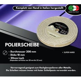 Lux Metal - Polishing Disc 200 mm Cotton Sisal Coarse for Grinding Stand Double Grinder Drill Cordless Screwdriver Polishing Discs for Polishing Metal such as Aluminium, Chrome Stainless Steel, for