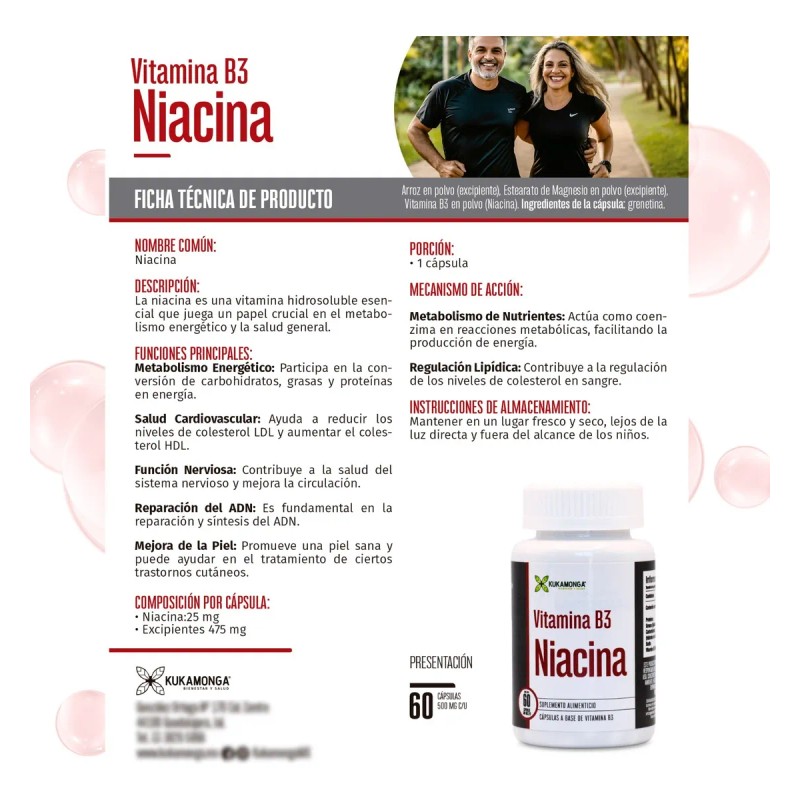 Niacina Natural 500mg Energa Y Circulacin Sin Sabor