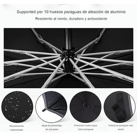 Paraguas Plegable Inverso Automático, Araguas Grande Reforzado, con 10 Varillas, Tiras Reflectantes, Paraguas de Viaje para Lluvia y Sol, Paraguas Portátil de Viaje para Hombres y Mujeres