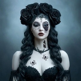 Black Spider Face Jewels Gems Sticker Halloween Spider Web Face Gems with Black Body Glitter Sequin Makeup Decoration for Women Girl Halloween Witch Vampire Festival Rave Party Dress-up