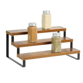 ihomecooker Wood Countertop Display Riser Stand,Wooden Display Riser Shelf,Spice Rack Organizer,Tiered Countertop Display Shelf for Perfume,Makeup,Figure, Bottles,Jars,Baking Supplies (Rustic Brown)