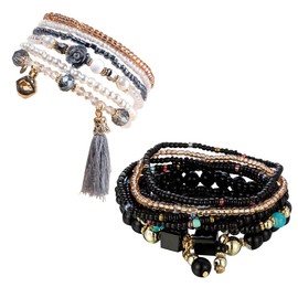 Pulseras de Cuentas Apilables, Pulseras de Cuentas Bohemias, Pulseras EláSticas Bohemias, Hechas A Mano, JoyeríA de ProteccióN de La Suerte 2PK para Día de la Madre, Día de San Valentín