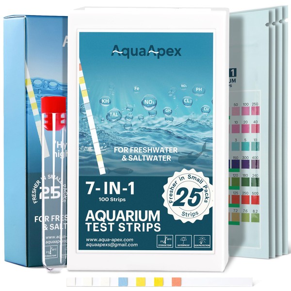 AquaApex 7-in-1 Aquarium Test Kit, 100 Test Strips, for Freshwater