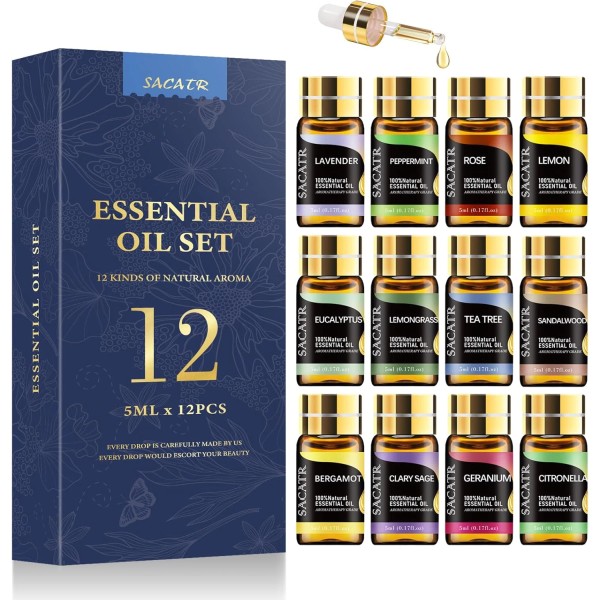 12 Essential Oils Gift Set 5ML for Diffuser Massage Candle