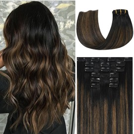 Ukira Extensiones De Cabello Real Cabello Humano Clip Ins, Balayage Extensiones De Cabello 22" 120G Natural Negro A Castaño Castaño Clip Sin Costuras Extensiones De Cabello Natural Recto Remy Extensio