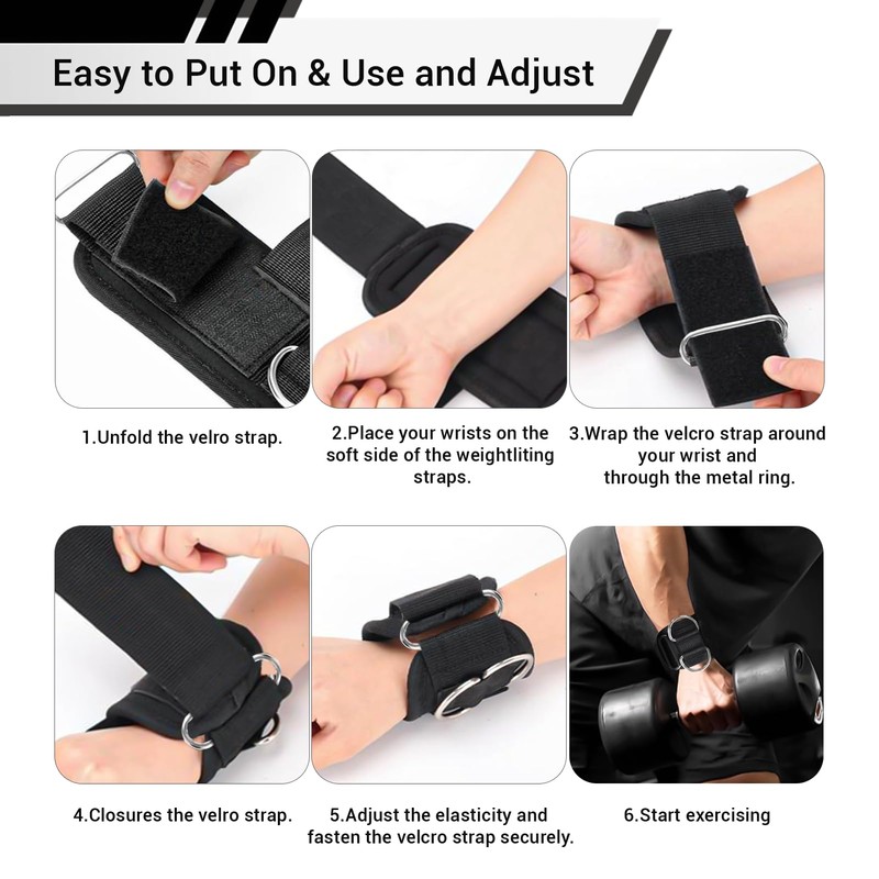 Weight Lifting Straps With Cuffed D Ring, Wrist Support, Heavy