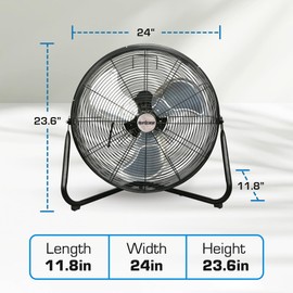 Hurricane Pro Series, 20 Inch High Velocity Heavy Duty Metal Orbital Floor Fan with 3 Adjustable Speed Settings and 360 Degree Oscillation, Black