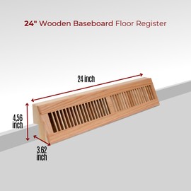 Fits 24" Baseboard Space | Wooden Corner Baseboard Register by Handua | Return Air Grille | 24" External Length Decorative Air Supply Vent Cover | Pre-Finished Natural Red Oak [Face] Wood Air Diffuser