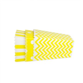 Popcorn Boxes Yellow Cardboard 3 Designs - Chevron/Striped/Polka Dot Popcorn Bags for Birthday Party, Baby Shower, Movie 36PCS