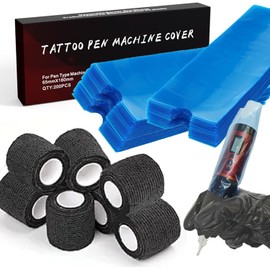 Yugui 200Pcs Largetattoo Pen Machine Cubre Y 8Pcs Tattoo Grip Wraps - Fundas Para Pluma De Tatuaje Bolsas Para Máquina De Tatuaje Envolturas De Agarre Autoadhesivas Cubiertas De Agarre Fundas Para