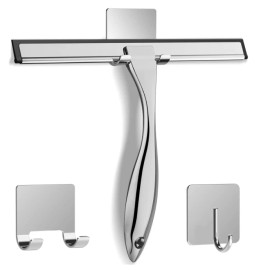 Docrok All-Purpose Stainless Steel Shower Squeegee for Glass Doors with Adhesive Hooks