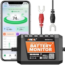 (Upgraded BM300) ANCEL BM300 Pro 6V 12V 24V Battery Monitor - Bluetooth 5.3 Battery Monitor with Charging, Cranking System Test & Alarm - IP67 Waterproof Voltmeter for Trucks, Cars, Motorcycles, Boats
