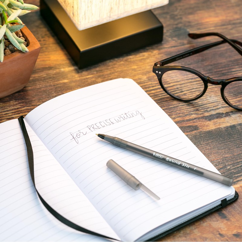 BIC Round Stic Xtra Precision Fine Black Ballpoint Pens, Medium