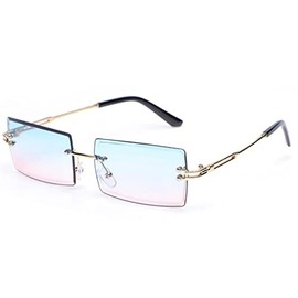 AXZ Classic Sunglasses Without Frame Rectangle Fashion Without Frame Square Candy Color UV400 Protection for Men and Women Blue Pink, Blue/Pink