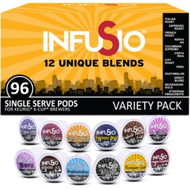 InfuSio Coffee Pods Variety Pack – 96 Count, 12 Sophisticated Medium & Dark Roast Blends, Crafted Blends Collection – Premium Single-Serve Coffee, Compatible with Keurig K-Cup 2.0 Brewers