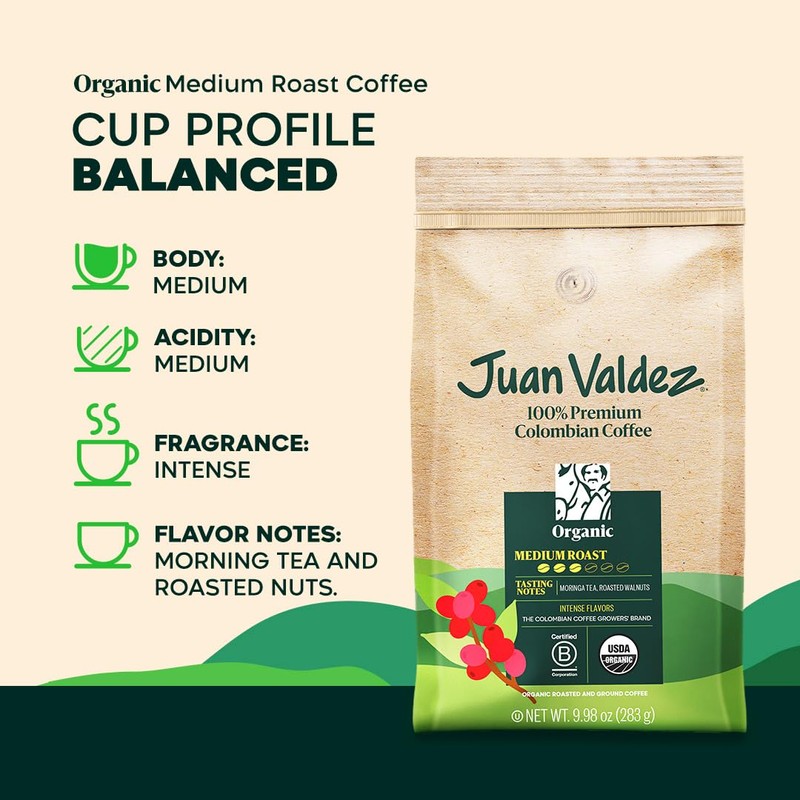 Juan Valdez Organic Ground Coffee, Balanced Roast 10 OZ -