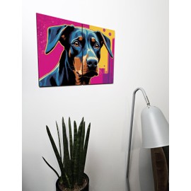 The Plum Penguin Psychedelic Doberman Pinscher Pop Art Wooden Wall Decor 2x A4 MDF Panels Canvas Alternative 40 x 30cm