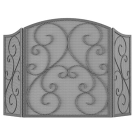 Fire Beauty Fireplace Screen 3 Panel Wrought Iron Metal 48"(L) x30(H) Spark Guard Cover(Pewter)