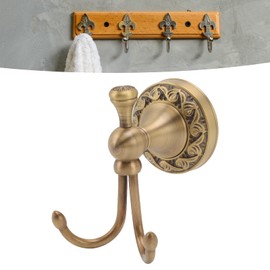 Tgoon Towel Hooks for Bathrooms, Robe Hook Brass Stainless Steel Retro Delicate Wall Mount Towel Holder Double Prong Bathroom Coat Hook Bathroom Accessories