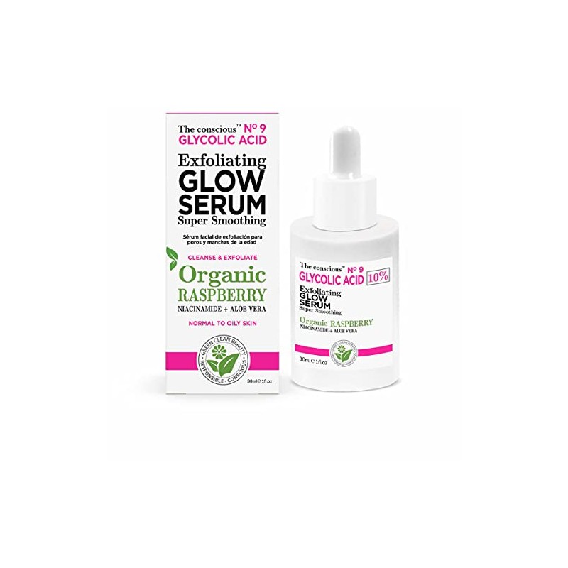 GLYCOLIC Acid exfoliating Glow serum Organic Raspberry 30 ml