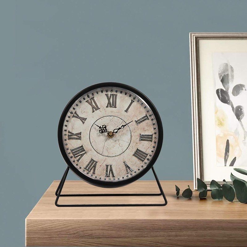 SWHONG Vintage Black Table Clock Silent Non Ticking 9 Inch