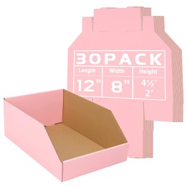 DERZIFUN Cardboard Storage Bins Set of 30, 12x8x4.5 Inch Pantry Bins, Pink Cardboard Boxes for Pantry, Shelves, Garage, Office, Shop