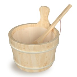 BNEHS Sauna Bucket and Ladle, Sauna Accessories Made of Hand-Made Camphor Pine, Wooden Sauna Set with Plastic Lining and Handle
