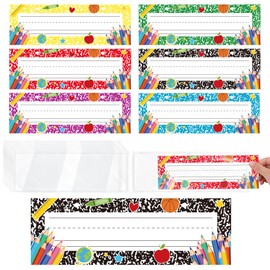 Aodaer 36 Pack Back to School Desk Name Tags for Classroom 8.3 x 2.4 Inch with Clear Cover Self-Adhesive Notebook Name Stickers Name Plates for Classroom Decor, Kindergarten, Preschool Supplies