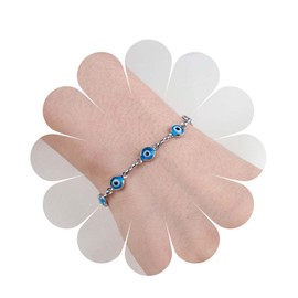 Yheakne Boho Evil Eye Bracelet Blue Eye Chain Bracelet Evil Eye Station Bracelets Silver Hand Chain Bracelet Lucky Eye Protective Jewellery for Women and Girls Gifts (Silver)