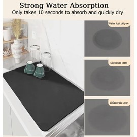 Dish Mat Black,Dish Drying Mat for Kitchen Counter, Dish Drying Pad with Non-slip Rubber Backed,Super Absorbent Drying Mat for Kitchen Counter,Drying Mat for Coffee Machine Dish Rack (Black, 12x19)