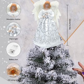 12.6In Angel Christmas Tree Topper, Christmas Tree Toppers Decorations Fabric Christmas Decorations Light Up Angel, Angel For Top Of Christmas Tree For Home Party Decorations (03)