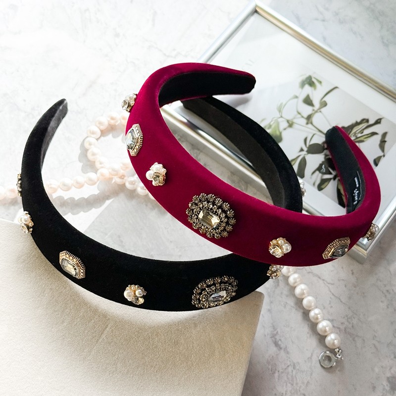(2 types) Burnaby Jewel Velvet Cushion Hairband Black / (2종)