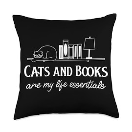 Cats and Books are My Life Essentials Apparel Cats and Books are My Life Essentials Cat & Book Lover Throw Pillow, 18x18, Multicolor