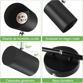 LUMOKU Lámpara estilo riel para techo, cuatro focos, de sobreponer, cabezas ajustables. Iluminación de Pared o Techo Moderna, Color Negro Maté