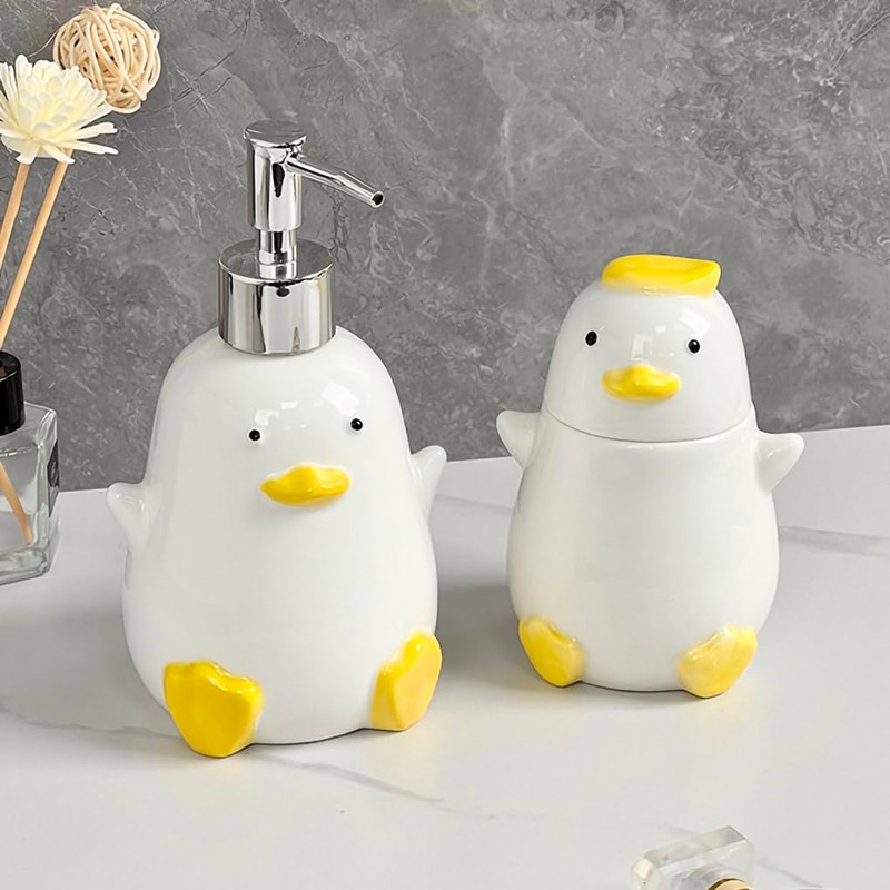 WAIT FLY Cute Duck Ceramic Soap Dispenser with Plasic Pump,