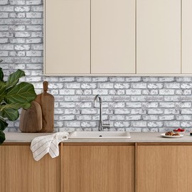 COMSTICKC 3D Faux Brick Wall Panels, 3D Brick Wallpaper Peel and Stick,10 Pcs of 12"X12", Small Size Thin PVC Brick Stone Self Adhesive Fake Brick Paneling Brick Backsplash