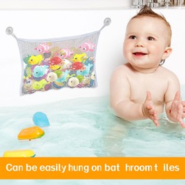 Bath Toy Storage Organiser,1PCS Bath Net for Toys,Fold-Able Bath Toy Storage Net,Bath Toy Net,Bath Toy Holder,Bath Toy Tidy with 2 Suction Cups for Mesh Bath,Keep Bathtub Water Mold Free,Transparent