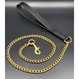 ASTILE Equestrian Gold Chain Dog Lead Heavy Duty dog lead with Black Leather Handle Strong Dog Leash 34 Inch Long