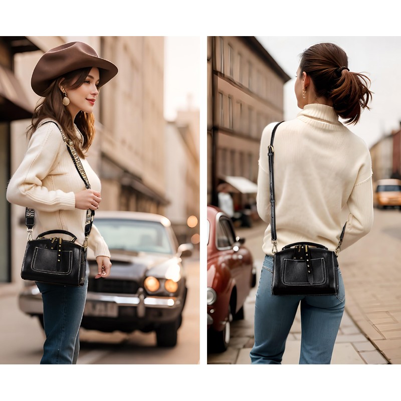 YALUXE Retro Genuine Leather Women's Top Handle Satchel Handbags Purses