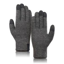 TRENDOUX Winter Gloves for Men Women Thick Merino Wool Touchscreen Fingers Stretch Warm for Hiking Grey L