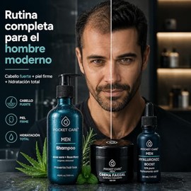 Kit Cuidado Personal Hombre 3 en 1 POCKET CARE  Shampoo Anticada y Crecimiento Capilar con Romero, Sbila y Menta  Crema Facial Antiarrugas con...     