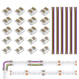 FCOB COB 6pin 12mm RGBCCT Transparent Connector Kit, 8pcs Strip to Strip/12pcs Strip to Wire Gapless Solderless Corner Connectors/6pcs 15cm 24AWG Extension Wire for FCOB RGBCCT (+ R G B C W) LED Strip