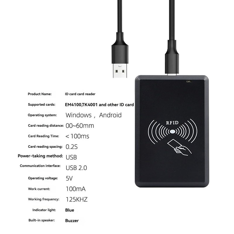 Snblzhef USB RFID Reader 125khz EM4100 TK4001 ID Contactless Sensitivity