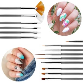 15 Pcs Nail Brushes, Nail Art Kit, Nail Art Brush Set for Nail Drawing, Nail Design, Nail Supplies (Grey)