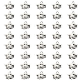 Tupalizy 40PCS Mini 2026 Year Charms Graduation Cap Decorations Metal Tassel Charm Pendant for Graduation Tassels Keychains Bracelets Necklaces Earring Jewelry Making DIY Crafts Party Supplies (Antique Silver)
