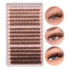Brown Lash Clusters Fluffy Eyelash Extension 10-16mm Individual Lashes D Curl Eyelash Clusters 40D+50D+70D Volume 300 count Cluster Lashes Pestanas Pelo a Pelo DIY Lash Extension at Home - Color: Natural Lash