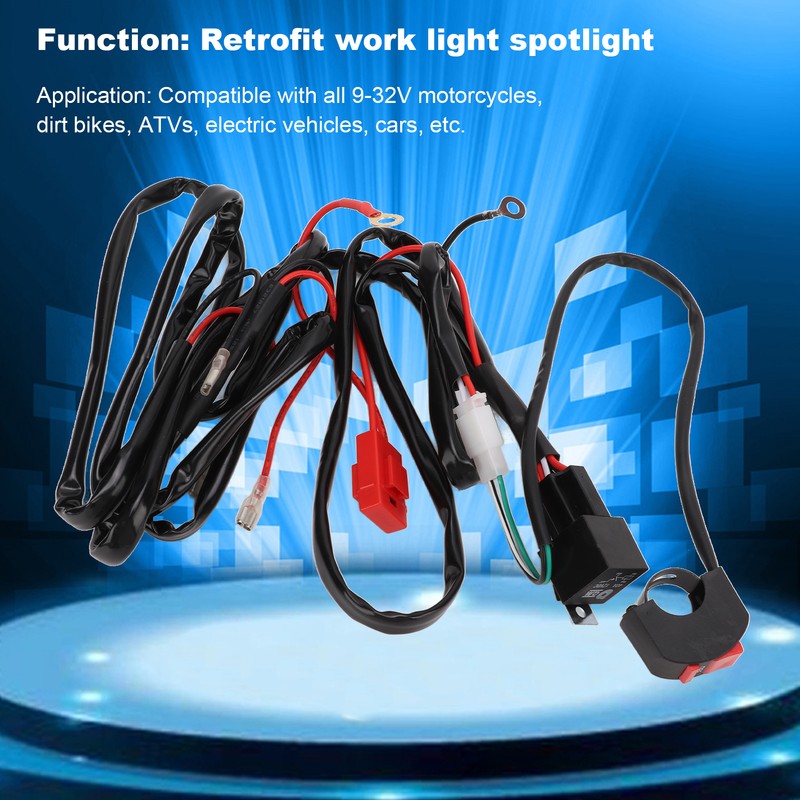 Motorcycle LED Work Light Switch Wiring Harness 12V 40A for