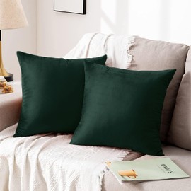 Hafaa Cushion Covers 45 x 45 cm (Pack of 2) - Crushed Velvet Square Throw Pillow Cases - Decorative Soft Cushion Cover for Sofa Couch Bedroom with Invisible Zipper (Dark Green, 18" x 18" Inch)
