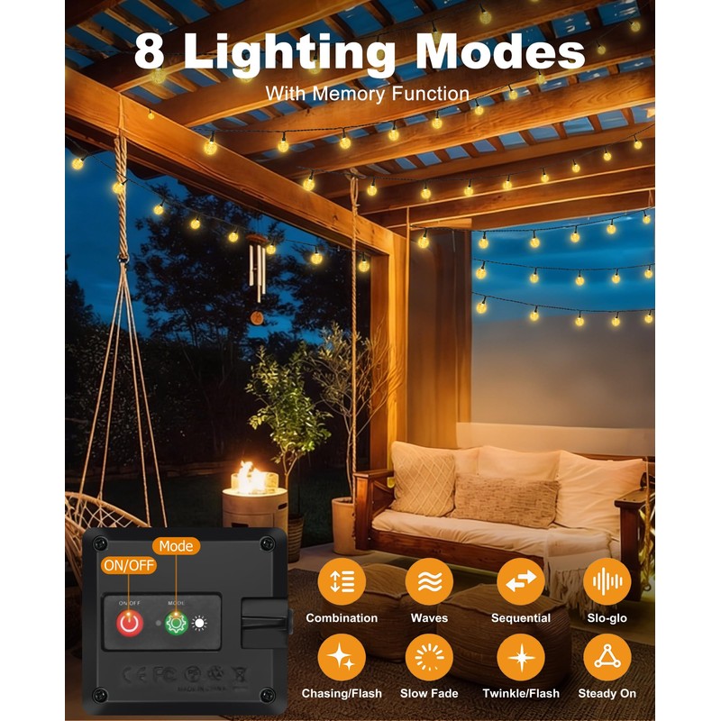 btfarm 2 Pack Solar String Lights Outdoor Waterproof, Total 98