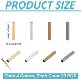 AHANDMAKER Pack of 120 4 Colours 5.7 mm Brass Columns Cord End Closure Laces Lace Rope Closure End Stopper for Shoelaces Lanyard Clothing Backpack Bag DIY Repair